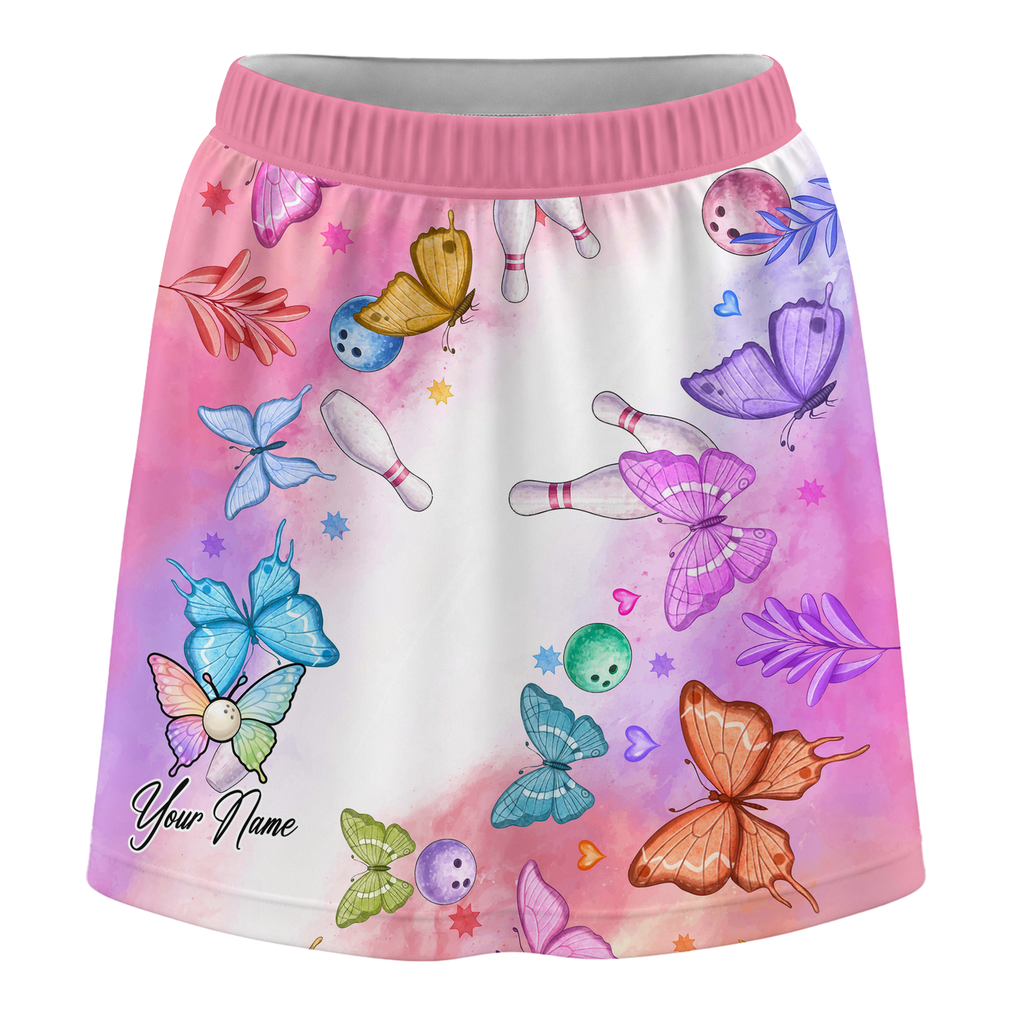 Customized Bowling Trouser Skirts With Shorts Underneath, Bowling Whimsical Butterfly Watercolor With Pockets