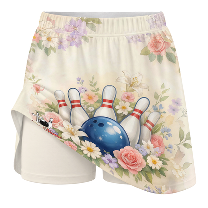 Customized Bowling Trouser Skirts With Shorts Underneath, Bowling Pastel Flower Christian With Pockets