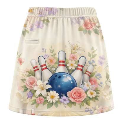 Customized Bowling Trouser Skirts With Shorts Underneath, Bowling Pastel Flower Christian With Pockets