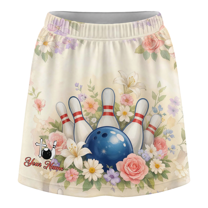 Customized Bowling Trouser Skirts With Shorts Underneath, Bowling Pastel Flower Christian With Pockets