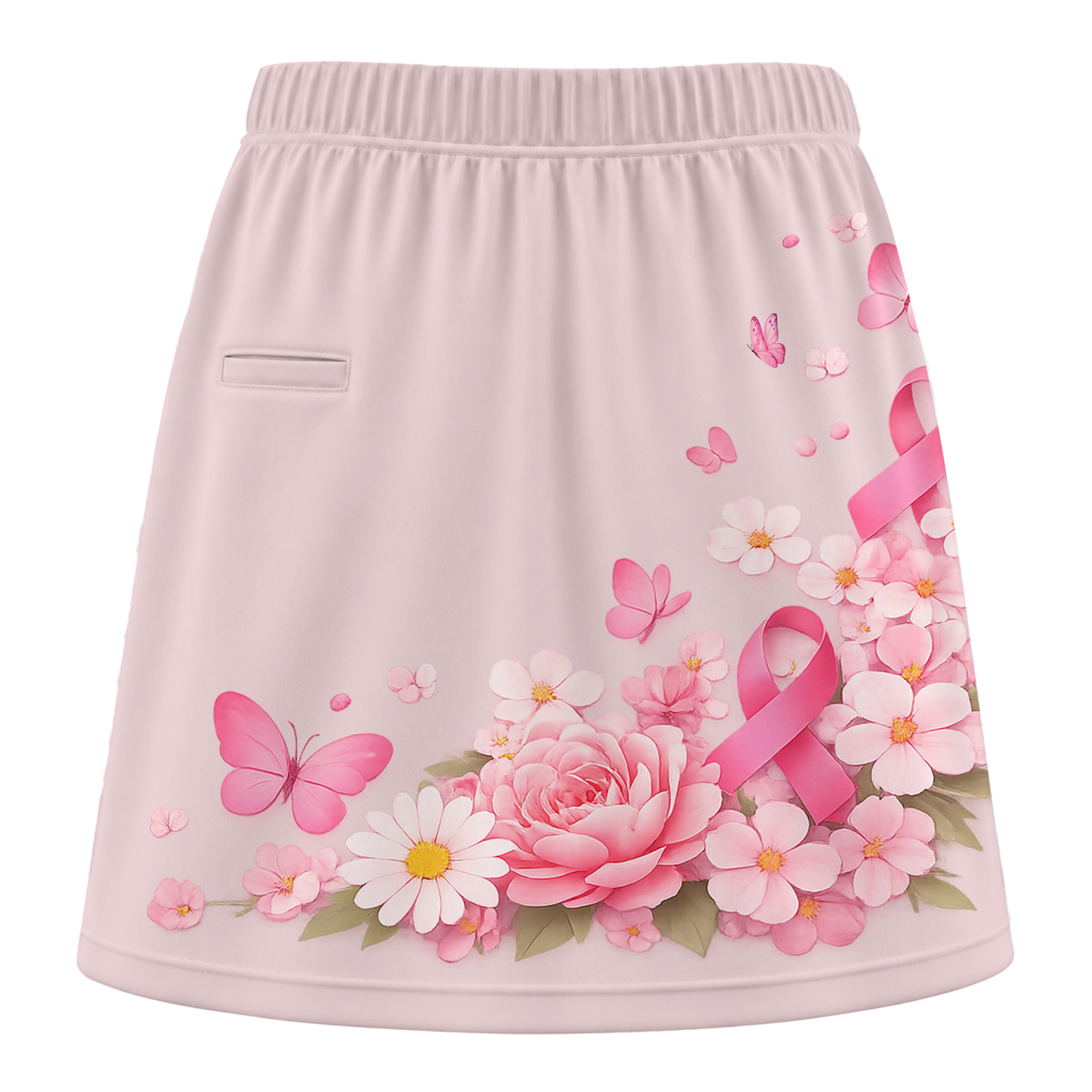 Customized Bowling Trouser Skirts With Shorts Underneath, Bowling Pink Ribbon Butterfly Flower With Pockets