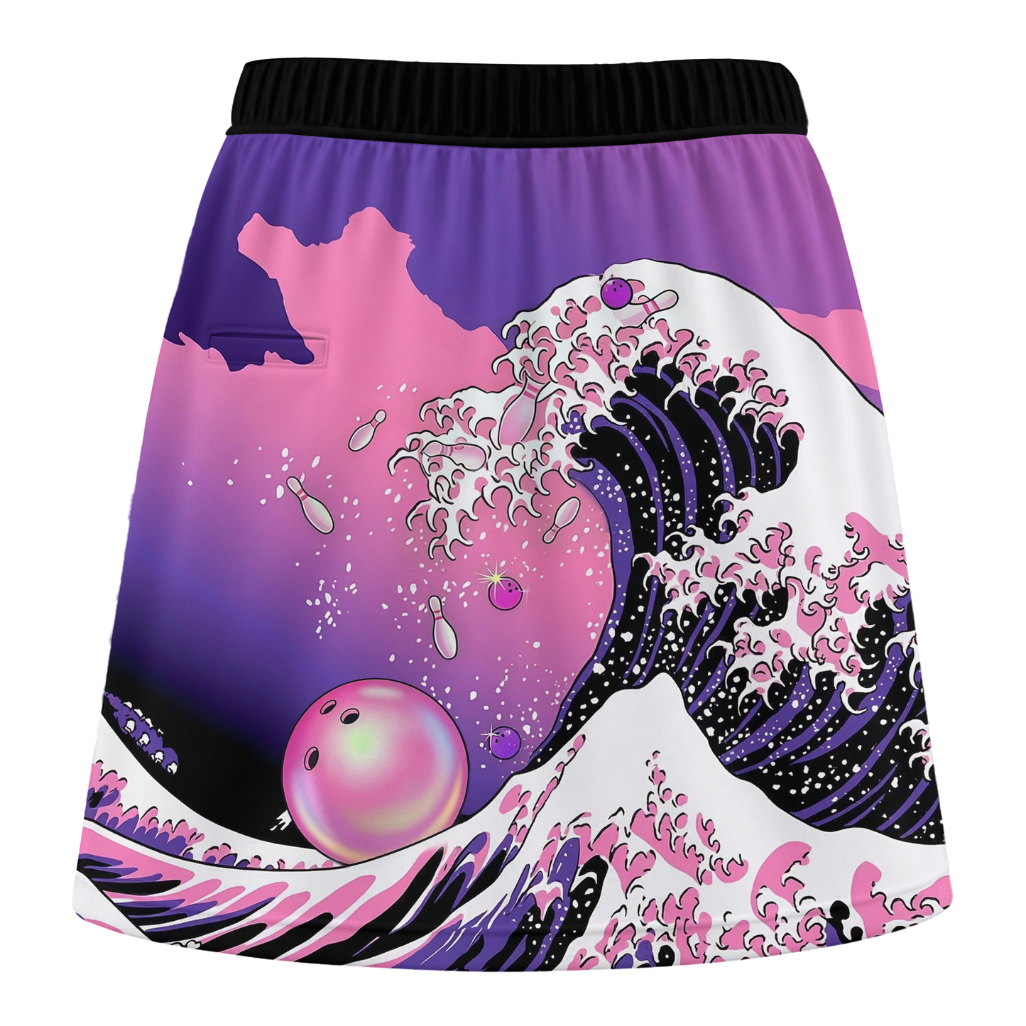 Customized Bowling Trouser Skirts With Shorts Underneath, Bowling Purple Pink Ocean Wave With Pockets