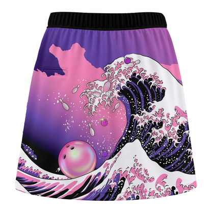 Customized Bowling Trouser Skirts With Shorts Underneath, Bowling Purple Pink Ocean Wave With Pockets