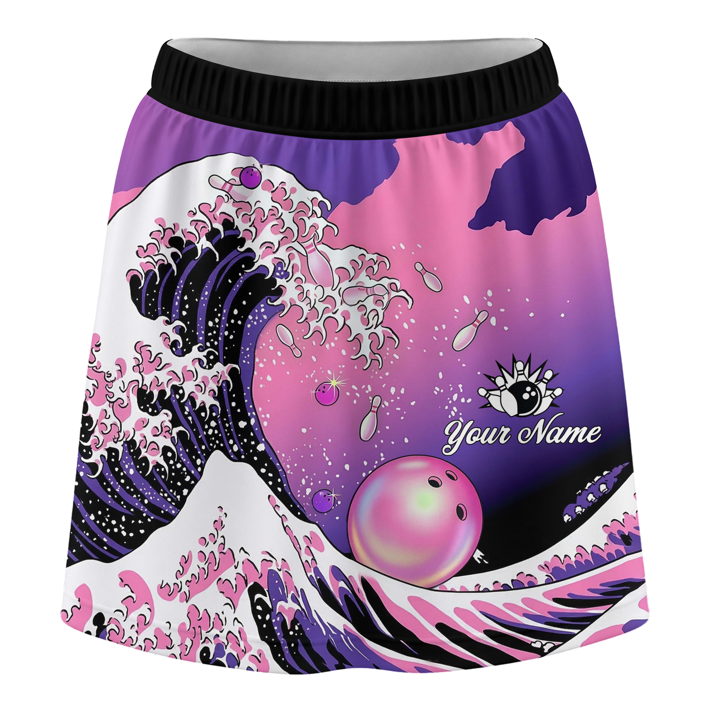 Customized Bowling Trouser Skirts With Shorts Underneath, Bowling Purple Pink Ocean Wave With Pockets