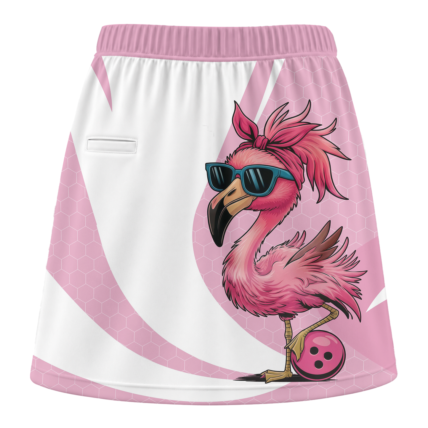 Customized Bowling Trouser Skirts With Shorts Underneath, Bowling White Pink Flamingo Lady With Pockets