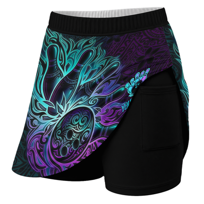Customized Bowling Trouser Skirts With Shorts Underneath, Bowling Maori Tattoo Neon Teal Purple With Pockets