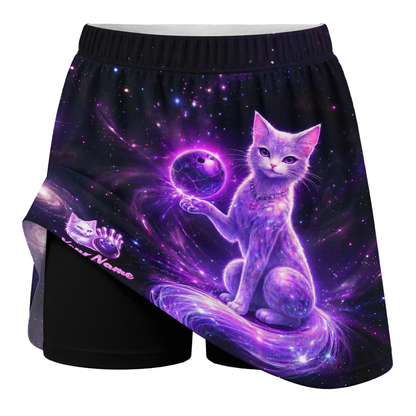 Customized Bowling Trouser Skirts With Shorts Underneath, Bowling Magical Kitty With Pockets