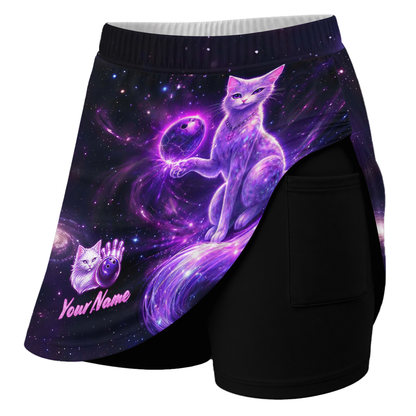 Customized Bowling Trouser Skirts With Shorts Underneath, Bowling Magical Kitty With Pockets