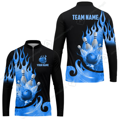 Customized Flame Bowling Ball Pins Splash Multicolor Bowling Jersey, Custom Name And Team Name For Bowlers
