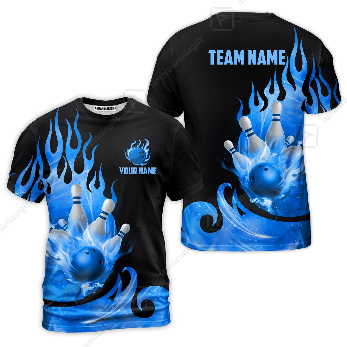Customized Flame Bowling Ball Pins Splash Multicolor Bowling Jersey, Custom Name And Team Name For Bowlers