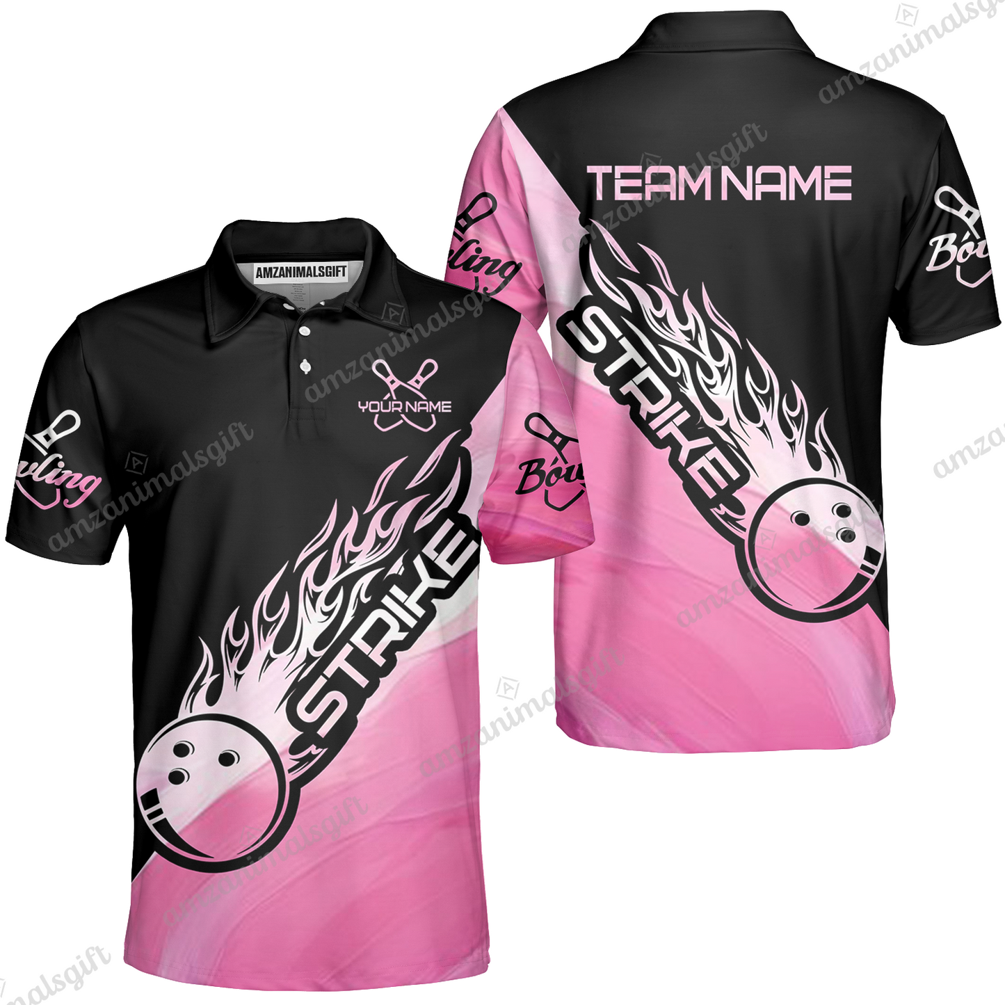 Customized Bowling Jersey Black And Pink Pastel Shirt Strike Ball Bowling Tenpin Quarter Zip Shirt For Bowlers