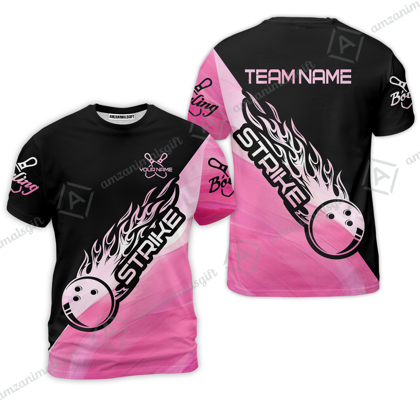 Customized Bowling Jersey Black And Pink Pastel Shirt Strike Ball Bowling Tenpin Quarter Zip Shirt For Bowlers