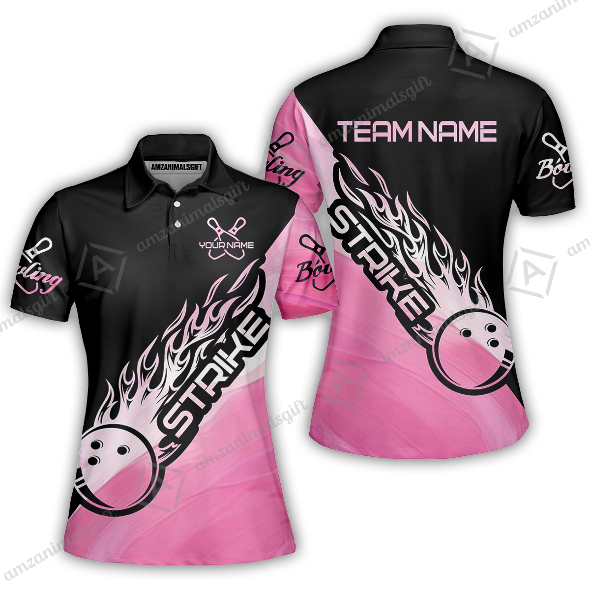 Customized Bowling Jersey Black And Pink Pastel Shirt Strike Ball Bowling Tenpin Quarter Zip Shirt For Bowlers
