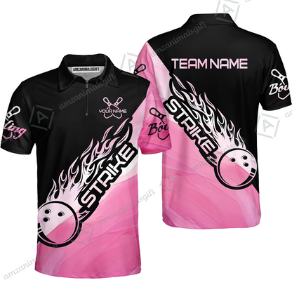 Customized Bowling Jersey Black And Pink Pastel Shirt Strike Ball Bowling Tenpin Quarter Zip Shirt For Bowlers