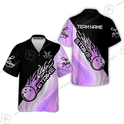 Customized Bowling Jersey Black And Purple Pastel Shirt Strike Ball Bowling Tenpin Quarter Zip Shirt For Bowlers