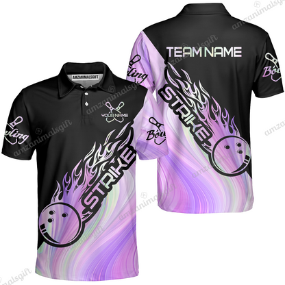 Customized Bowling Jersey Black And Purple Pastel Shirt Strike Ball Bowling Tenpin Quarter Zip Shirt For Bowlers