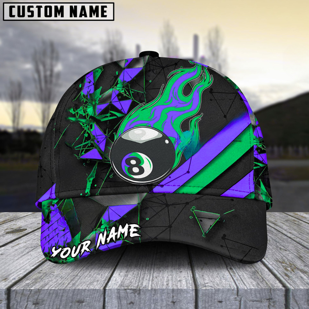 Customized Billiard Cap, Billiard Pool Ball 8 Peaceful Fire Personalized Name 3D Hats, Best Billiard Pool Hat For Billiard Players (4 Colors)