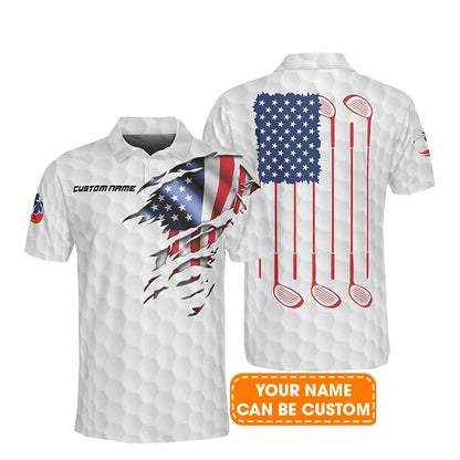Golf Men Polo Shirt Custom Name - Patriotic Golf, US Flag Personalized Polo Shirt For Men - Gift For Golfers, Friend, Family