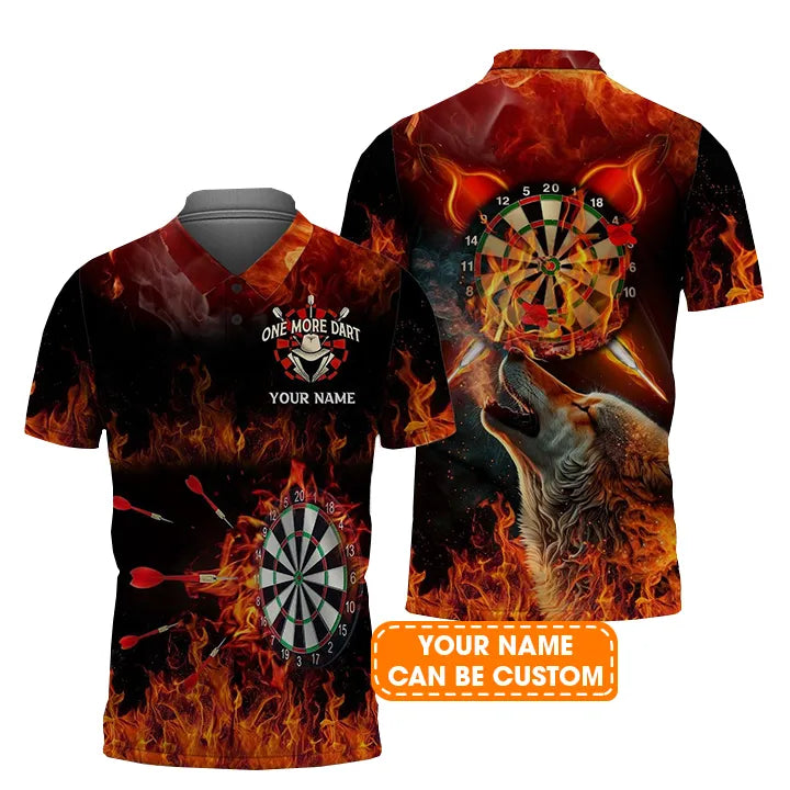 Wolf And Darts Custom Name Men Polo Shirt, Flame Bullseye Dartboard Personalized Men Polo Shirt Gift For Darts Lovers, Friend, Team Player