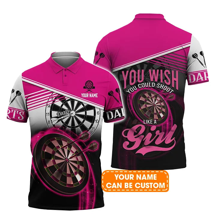 Darts Custom Men Polo Shirt, Personalized Jersey Men Polo Shirt For Darts Team Player Tad, Darts Lovers, You Wish You Could Shoot Like A Girl
