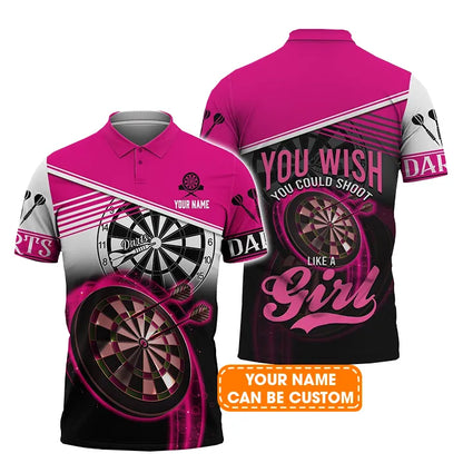 Darts Custom Men Polo Shirt, Personalized Jersey Men Polo Shirt For Darts Team Player Tad, Darts Lovers, You Wish You Could Shoot Like A Girl