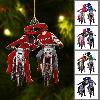 Personalized Couples Motocross Partners Flat Acrylic Ornament, Meaningful Ornament Gifts For Motocross Partners. Couples