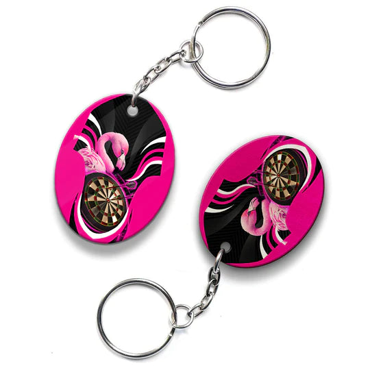 Pink Bullseye Dartboard Flamingo And Darts Acrylic Keychain - Christmas Gift For Darts Lovers, Darts Players, Family, Friends