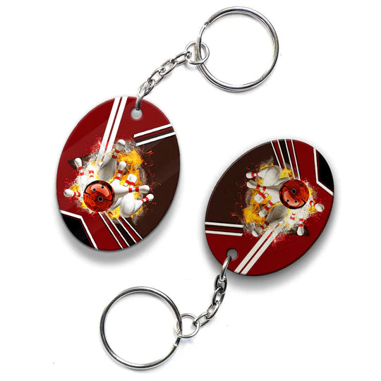 Red Bowling Ball On Fire Crashing Pins Acrylic Keychain For Bowling Players - Christmas Gift For Bowling Lovers, Bowling Team, Family, Friends