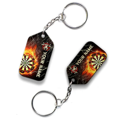 Thunder Flame Bullseye Dartboard Personalized Name Dragon And Darts Acrylic Keychain - Christmas Gift For Darts Lovers, Darts Team Players