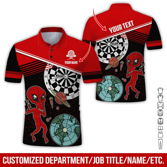 Customized Name & Text Darts Polo Shirt, Personalized Name Darts And Alien Polo Shirt For Men - Perfect Gift For Darts Lovers, Darts Players