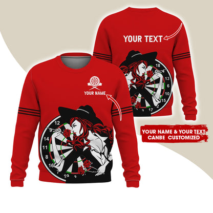 Customized Name & Text Darts Sweatshirt, Personalized Name Sexy Girl Plays Darts Sweatshirt For Men & Women - Gift For Darts Lovers, Darts Players