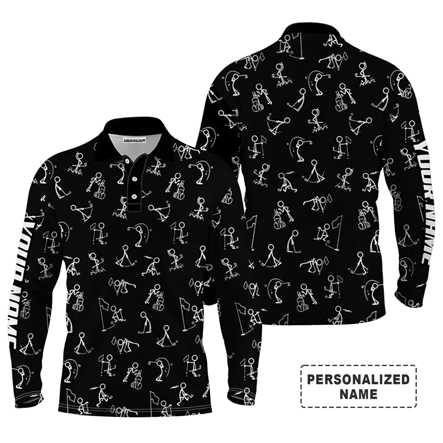 Custom Golf Long Sleeve Men Polo Shirt, Custom Name funny Golf Pattern Wear Apparel- Personalized Sports Gift For Men, Golf Lovers