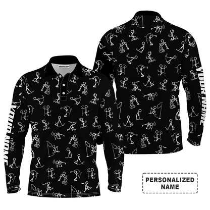 Custom Golf Long Sleeve Men Polo Shirt, Custom Name funny Golf Pattern Wear Apparel- Personalized Sports Gift For Men, Golf Lovers