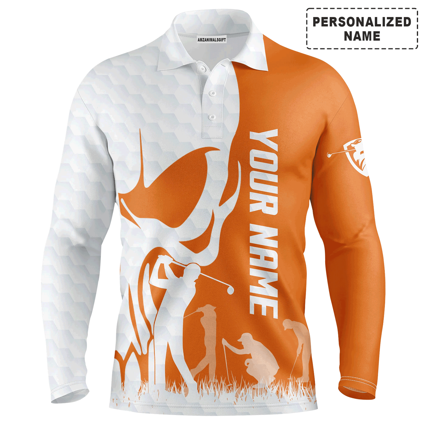 Custom Golf Long Sleeve Men Polo Shirt, Custom Name Skull Golf Ball Skin Apparel Men Golf Polo Shirt - Perfect Gift For Men, Golf Lovers