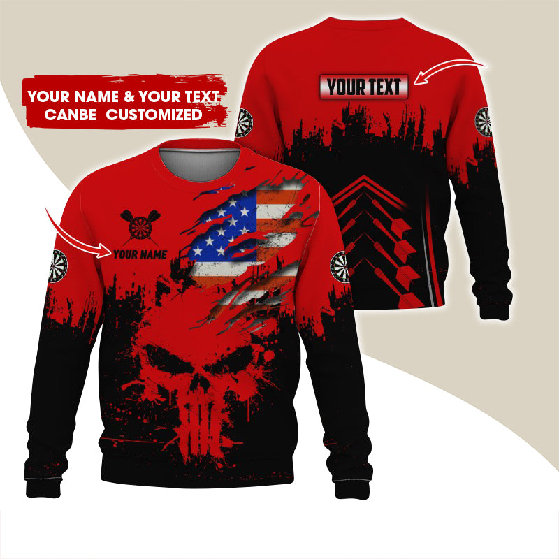 Customized Name & Text Darts Sweatshirt, Personalized Darts American Flag Sweatshirt For Men & Women - Gift For Darts Lovers, Darts Players