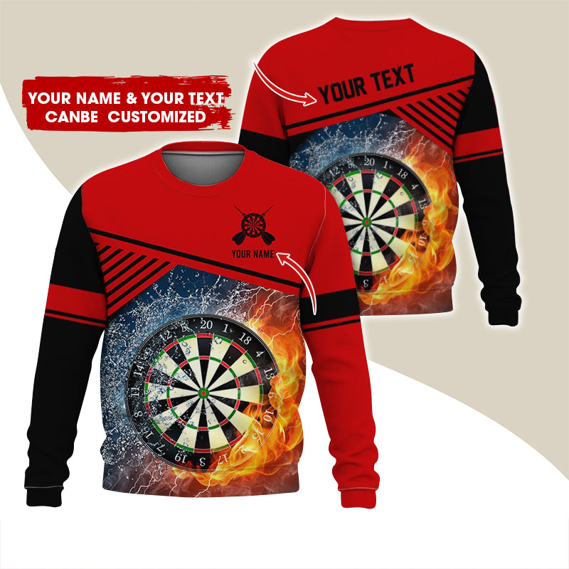 Customized Name & Text Darts Sweatshirt, Personalized Ice & Flame Dartboard For Men & Women - Gift For Darts Lovers, Darts Players