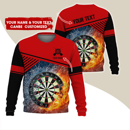 Customized Name & Text Darts Sweatshirt, Personalized Ice & Flame Dartboard For Men & Women - Gift For Darts Lovers, Darts Players