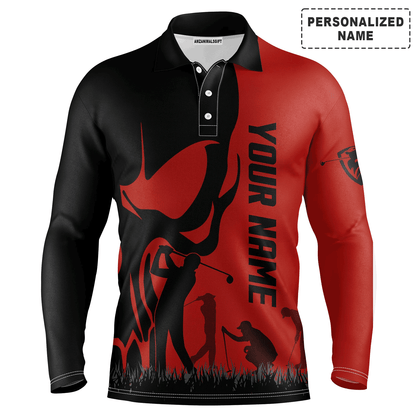 Custom Golf Long Sleeve Men Polo Shirt jerseys- Custom Name Skull Multicolor Apparel Men Polo Shirt - Perfect Polo Shirt For Men, Golfers