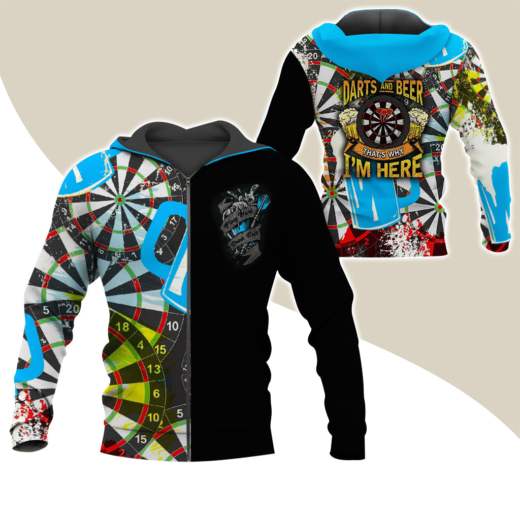 Darts Premium Zip Hoodie, Darts & Beer That’s Why I’m Here Zip Hoodie For Men & Women - Gift For Darts Lovers, Darts Players