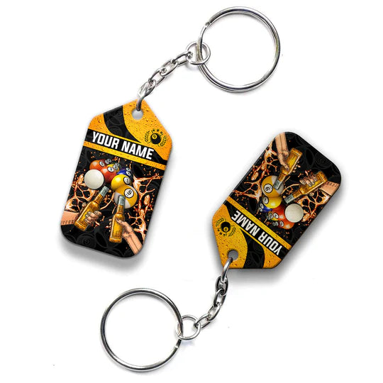 Custom Name Billiard 9 Ball Billiard And Beer That's Why I'm Here Acrylic Keychain - Christmas Gift For Billiard Lovers, Billiard Team Players