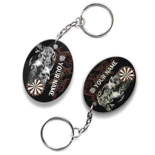 Skull Dartboard Personalized Name 3D Dragon And Darts Acrylic Keychain - Christmas Gift For Darts Lovers, Darts Team Players