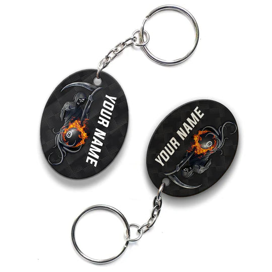 Grim Reaper Billiard Pool 8 Ball Hello Darkness Customized Name Acrylic Keychain - Christmas Gift For Billiard Lovers, Billiard Players