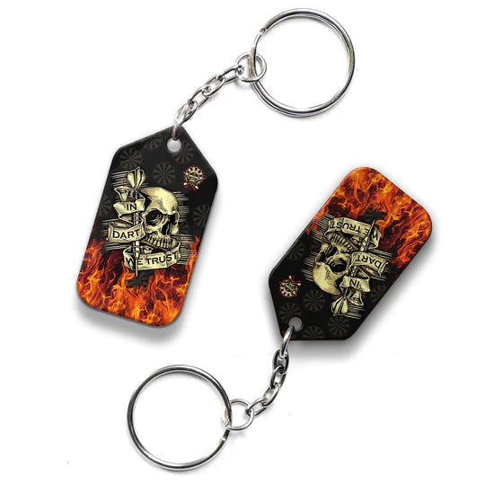 Skull In Fire In Dart We Trust Darts Acrylic Keychain For Darts Players - Christmas Gift For Darts Lovers, Darts Team, Family, Friends