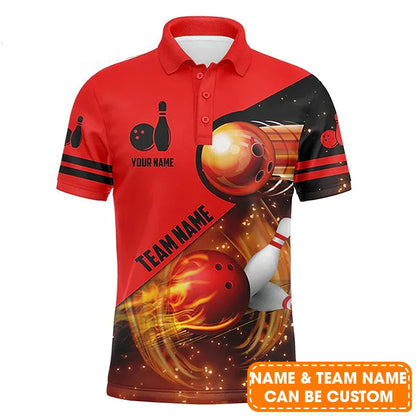 Bowling Custom Men Polo Shirt - Custom Name Bowling Heartbeat Team Bowlers Personalized Bowling Polo Shirt - Gift For Friend, Family
