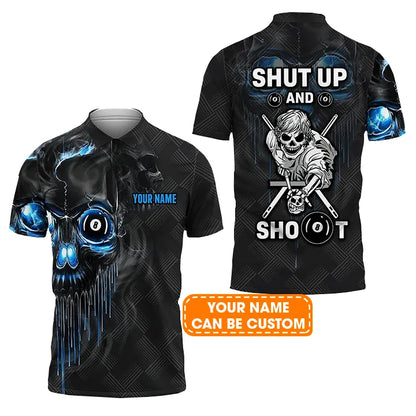 Custom Billiard Men Polo Shirt - Pool Shut Up And Shoot Personalized Name Polo Shirt, Perfect Billiard Polo Shirt For Men, Billiard Players
