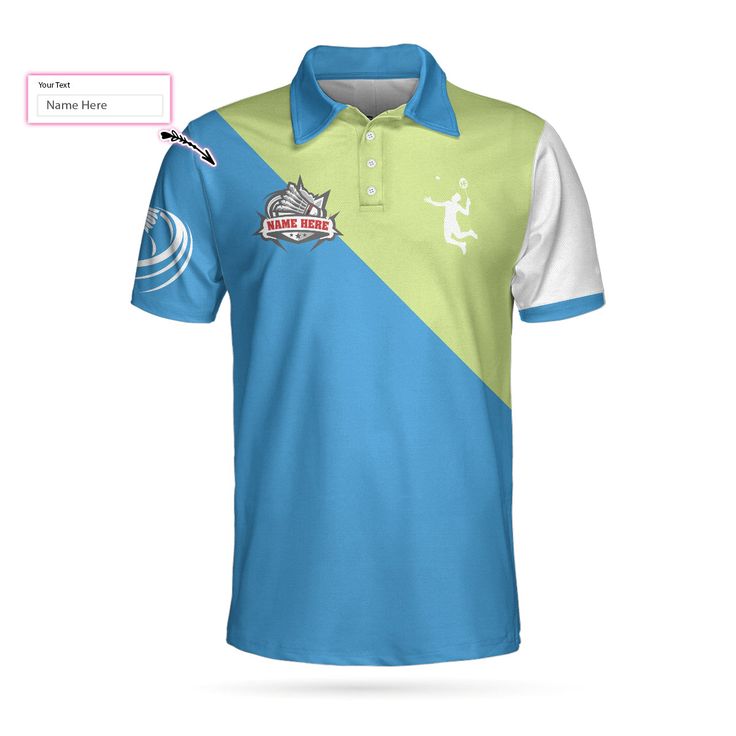 Badminton Customized Name Men Polo Shirts, Personalized Badminton Polo Shirt, Blue Green Badminton Polo Shirts - Gift For Men, Badminton Players