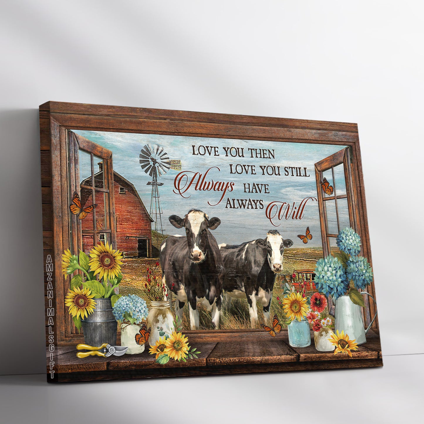 Farm Premium Wrapped Landscape Canvas - Dairy Cow, Peace Farm, Flower Vase, Love You Then Love You Still - Gift For Farmers, Farm Lovers