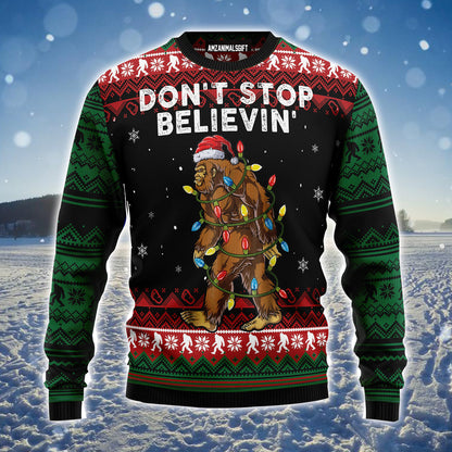 Bigfoot Christmas Ugly Christmas Sweater, Bigfoot Don‘t Stop Believing Ugly Sweater For Men & Women - Best Gift For Christmas, Friends, Family