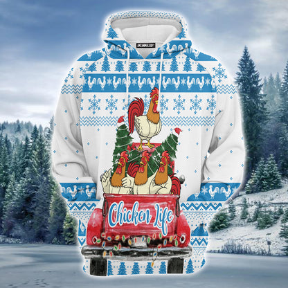 Chicken Life Premium Christmas Hoodie, Chicken Family On Red Car Unisex Hoodie For Men & Women - Perfect Gift For Christmas, Friends, Family