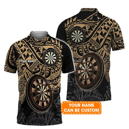 Darts Custom Name Men Polo Shirt, Brown Tattoo Dartboard Personalized Men Polo Shirt Gift For Darts Lovers, Friend, Darts Team Player